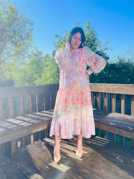 Floral Long Sleeve Ruffle Dress