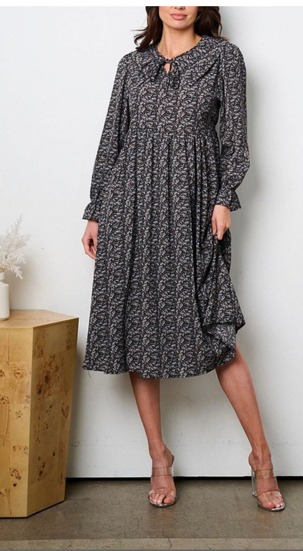 Black Leaf Print Dress